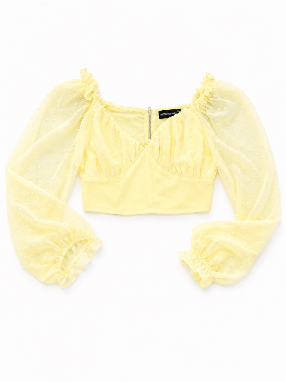 PrettyLittleThing Pastel Yellow Sheer Puff Sleeve Crop Top